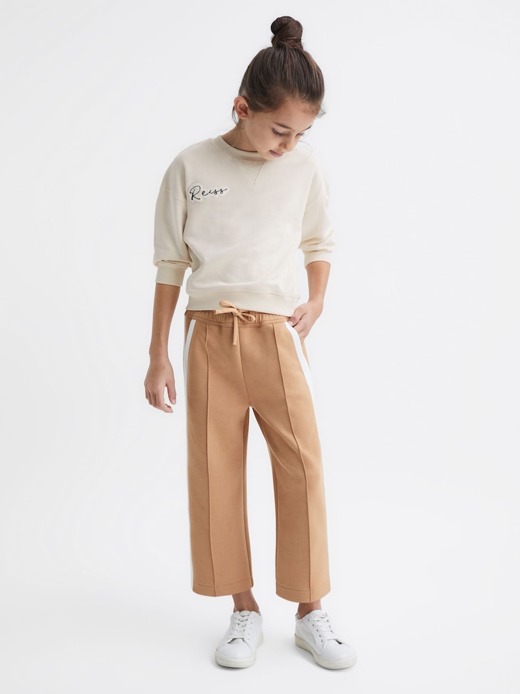 Reiss Camel Tegan Senior Jersey Side Stripe Trousers - Image 1 of 6