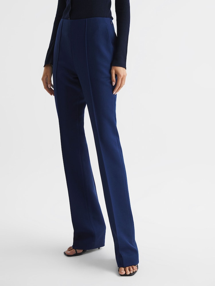 Reiss Blue Kali Mid Rise Flared Wool Trousers - Image 1 of 7