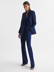 Reiss Blue Kali Mid Rise Flared Wool Trousers - Image 3 of 7