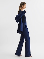 Reiss Blue Kali Mid Rise Flared Wool Trousers - Image 6 of 7