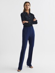 Reiss Blue Kali Mid Rise Flared Wool Trousers - Image 7 of 7