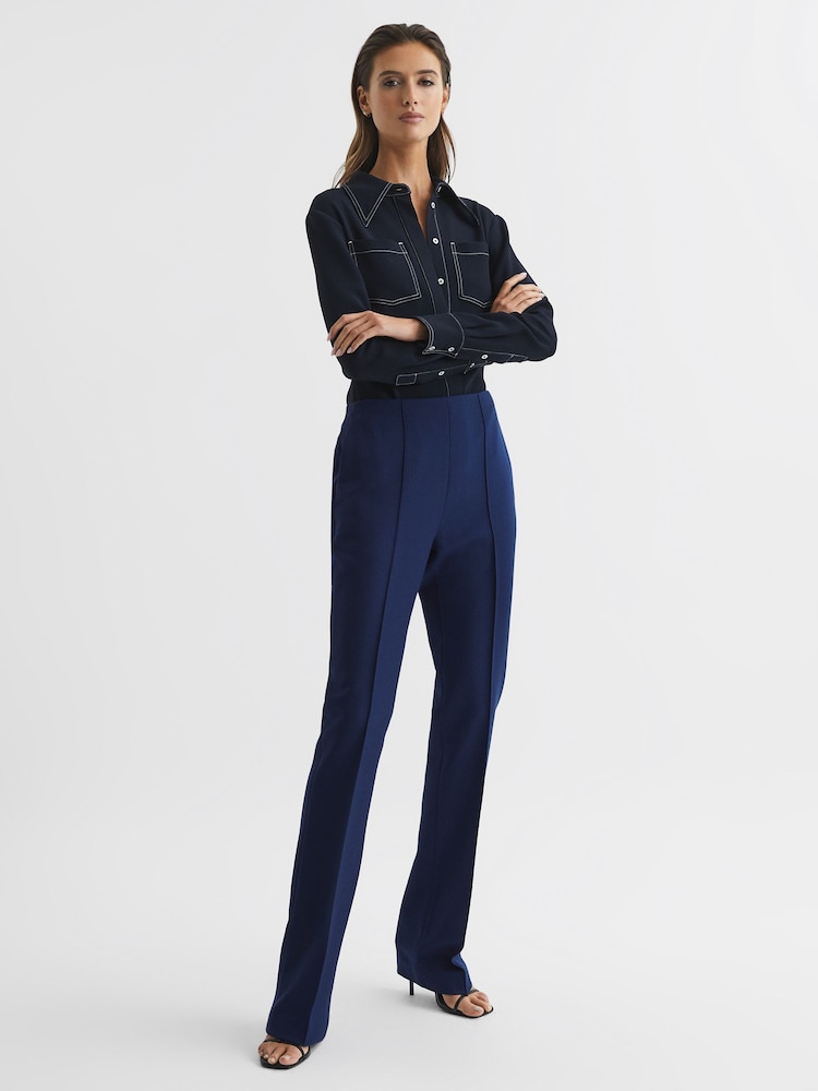 Reiss Blue Kali Mid Rise Flared Wool Trousers - Image 7 of 7