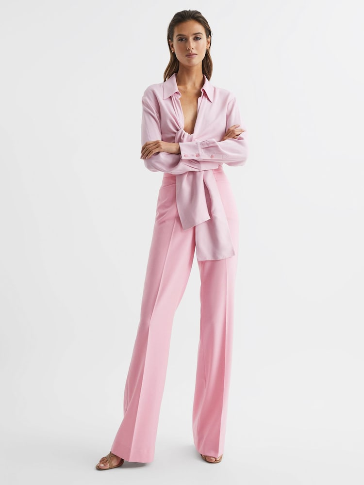 Reiss Pink Blair High Rise Wide Leg Trousers - Image 8 of 8