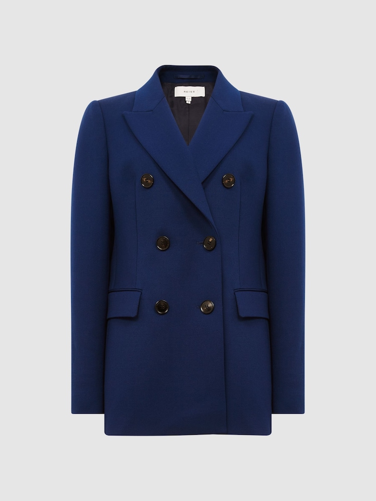 Reiss Blue Kali Double Breasted Wool Blazer - Image 2 of 7