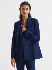 Reiss Blue Kali Double Breasted Wool Blazer - Image 7 of 7