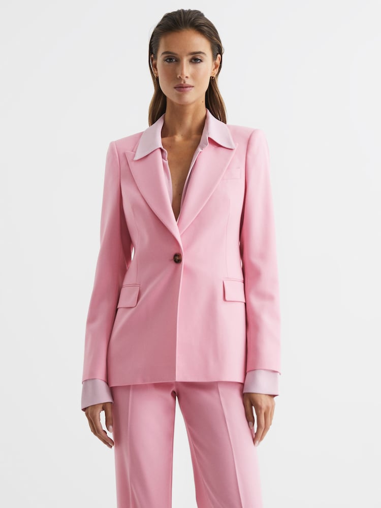 Reiss Pink Blair Single Breasted Wool Blend Blazer - Image 1 of 7