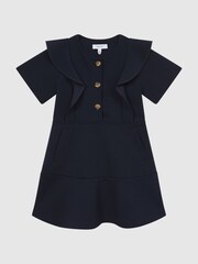 Reiss Navy Fearne 9-14 yrs Ruffle Sleeve Button Dress - Image 2 of 7