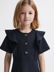 Reiss Navy Fearne 9-14 yrs Ruffle Sleeve Button Dress - Image 4 of 7