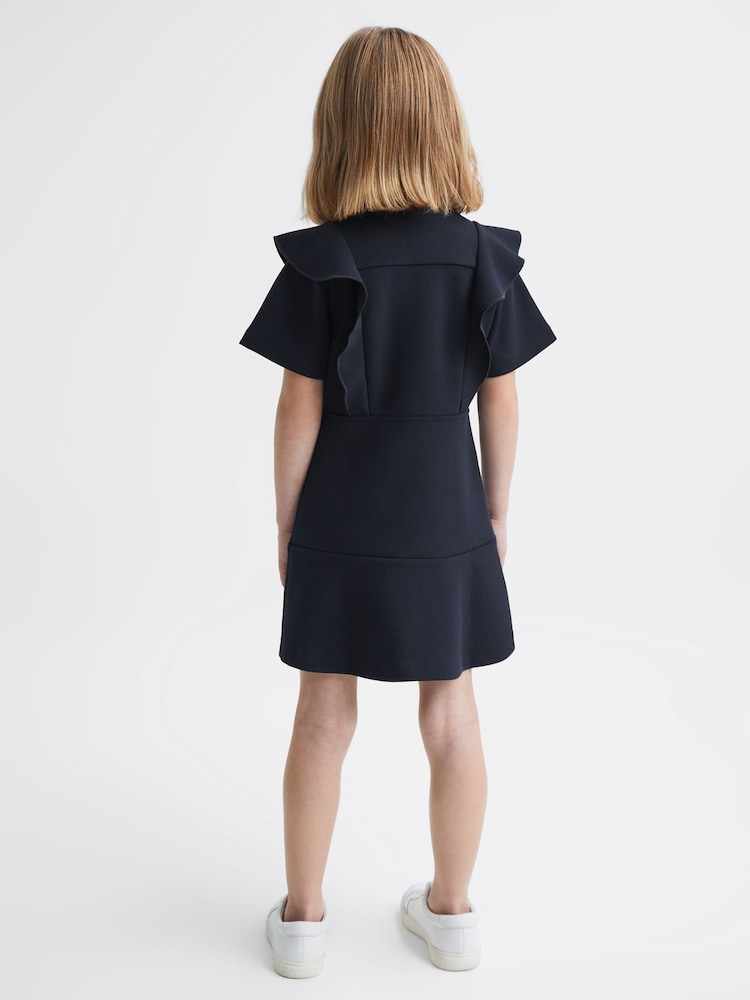 Reiss Navy Fearne 9-14 yrs Ruffle Sleeve Button Dress - Image 5 of 7
