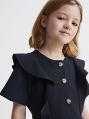 Reiss Navy Fearne 9-14 yrs Ruffle Sleeve Button Dress - Image 6 of 7