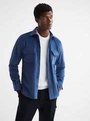 Reiss Royal Blue Bonucci Corduroy Twin Pocket Overshirt - Image 1 of 7