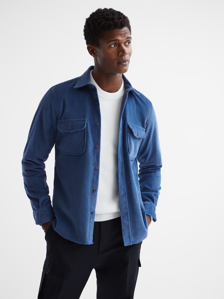 Reiss Royal Blue Bonucci Corduroy Twin Pocket Overshirt - Image 1 of 7