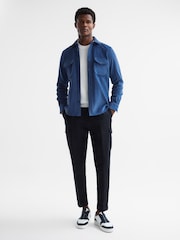 Reiss Royal Blue Bonucci Corduroy Twin Pocket Overshirt - Image 3 of 7