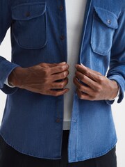 Reiss Royal Blue Bonucci Corduroy Twin Pocket Overshirt - Image 4 of 7