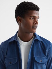 Reiss Royal Blue Bonucci Corduroy Twin Pocket Overshirt - Image 6 of 7