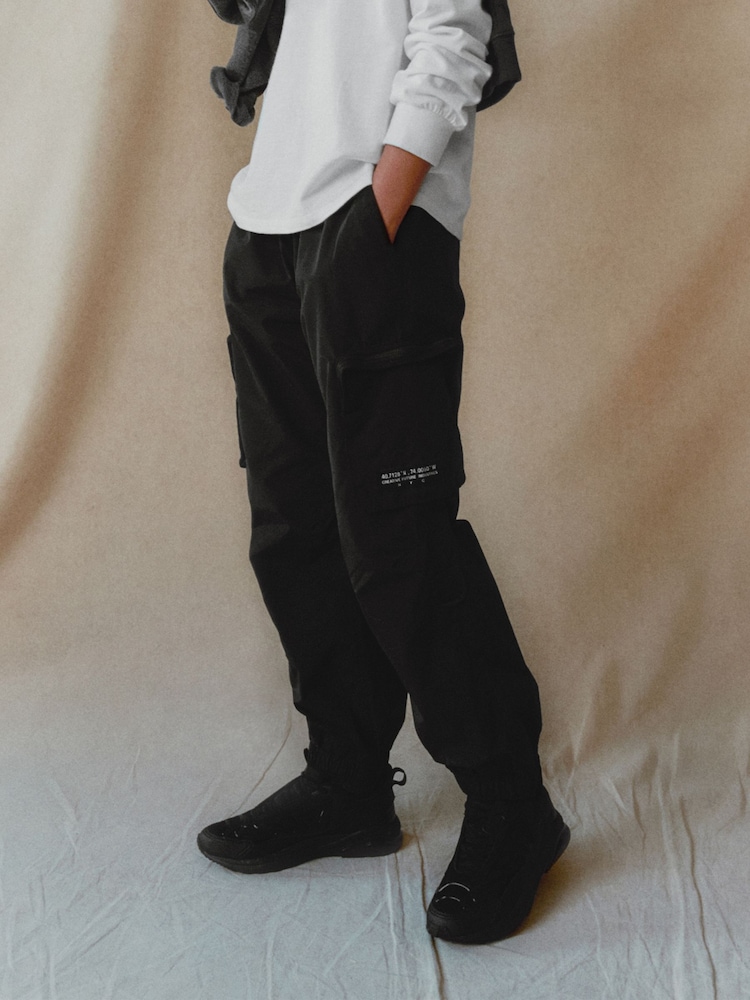 Black Lined Parachute Cargo Trousers (3-16yrs) - Image 1 of 8