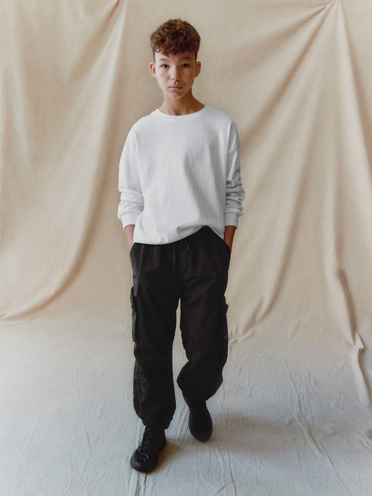 Black Lined Parachute Cargo Trousers (3-16yrs) - Image 2 of 8