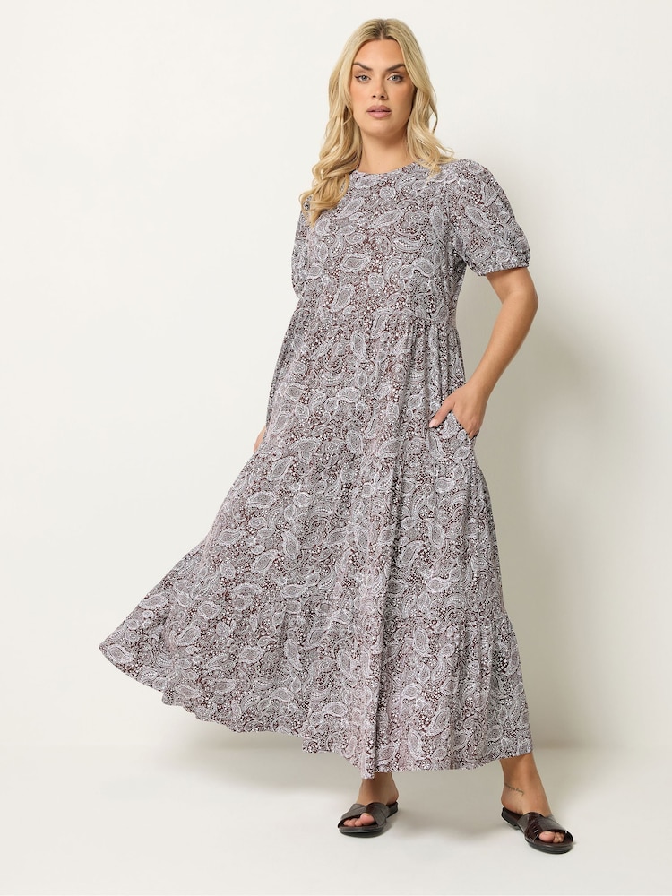 Yours Curve Brown Tiered Maxi Dress - Image 1 of 5 Yours Curve Brown Tiered Maxi Dress - Image 1 of 5
