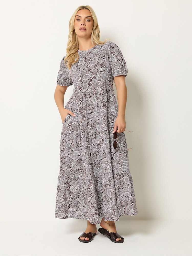 Yours Curve Brown Tiered Maxi Dress - Image 2 of 5 Yours Curve Brown Tiered Maxi Dress - Image 2 of 5