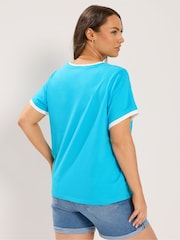 Yours Curve Blue Premium Interlock Ringer T-Shirt - Image 3 of 6