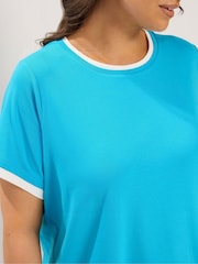 Yours Curve Blue Premium Interlock Ringer T-Shirt - Image 4 of 6