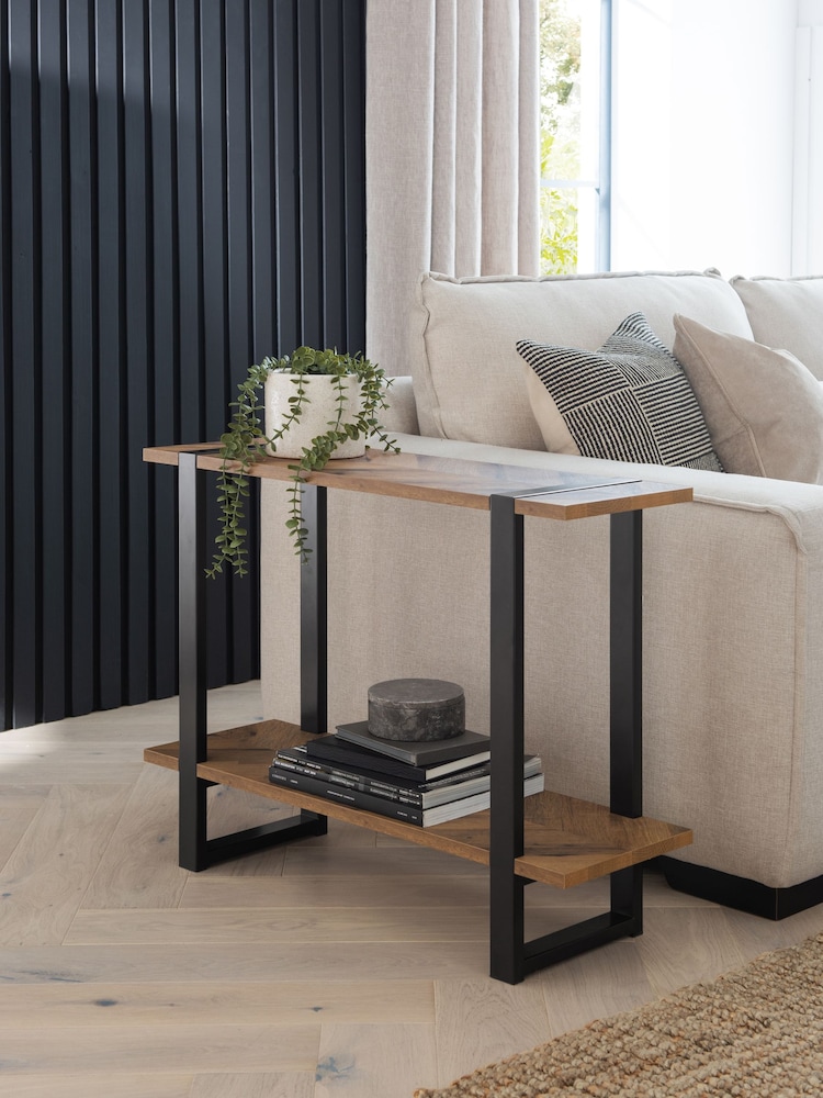 Dark Bronx Chevron Oak Effect Side Table - Image 1 of 7