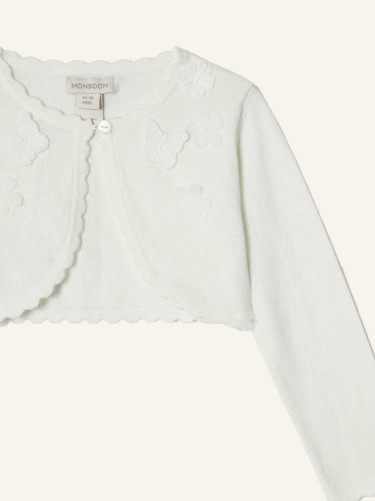 Monsoon Cream Baby 100% Cotton 3D Petal Cardigan - Image 3 of 3