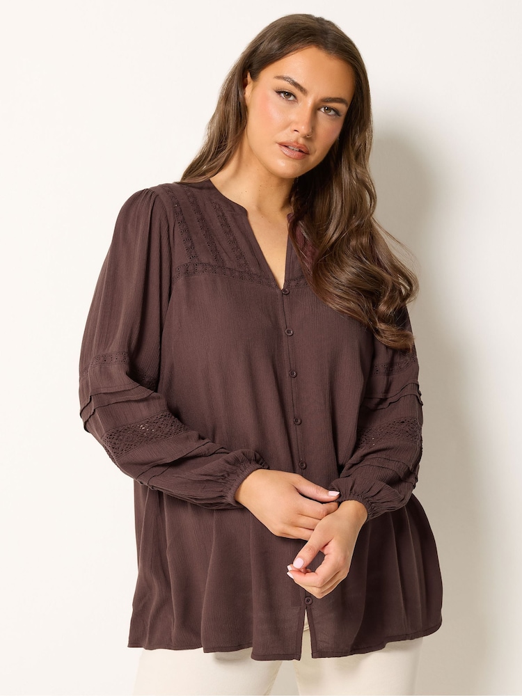 Yours Curve Brown Notch Neck Crochet Blouse - Image 1 of 5 Yours Curve Brown Notch Neck Crochet Blouse - Image 1 of 5