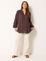 Yours Curve Brown Notch Neck Crochet Blouse - Image 2 of 5