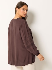 Yours Curve Brown Notch Neck Crochet Blouse - Image 3 of 5