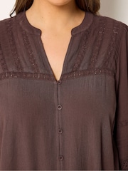 Yours Curve Brown Notch Neck Crochet Blouse - Image 4 of 5