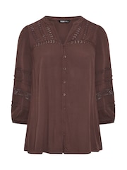 Yours Curve Brown Notch Neck Crochet Blouse - Image 5 of 5