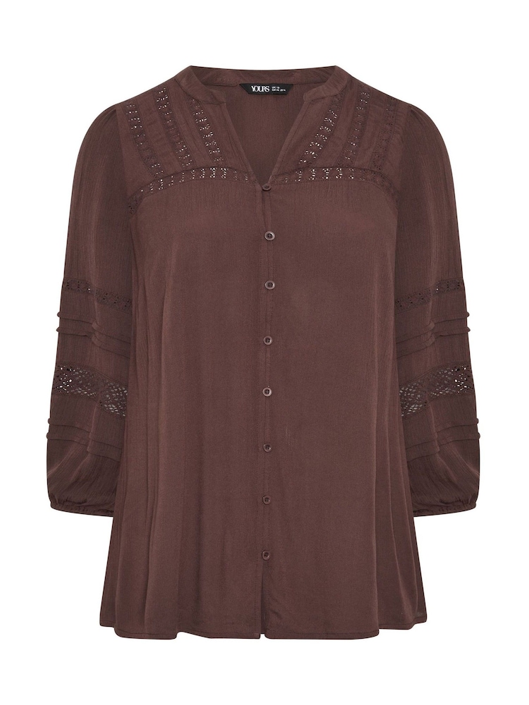 Yours Curve Brown Notch Neck Crochet Blouse - Image 5 of 5 Yours Curve Brown Notch Neck Crochet Blouse - Image 5 of 5