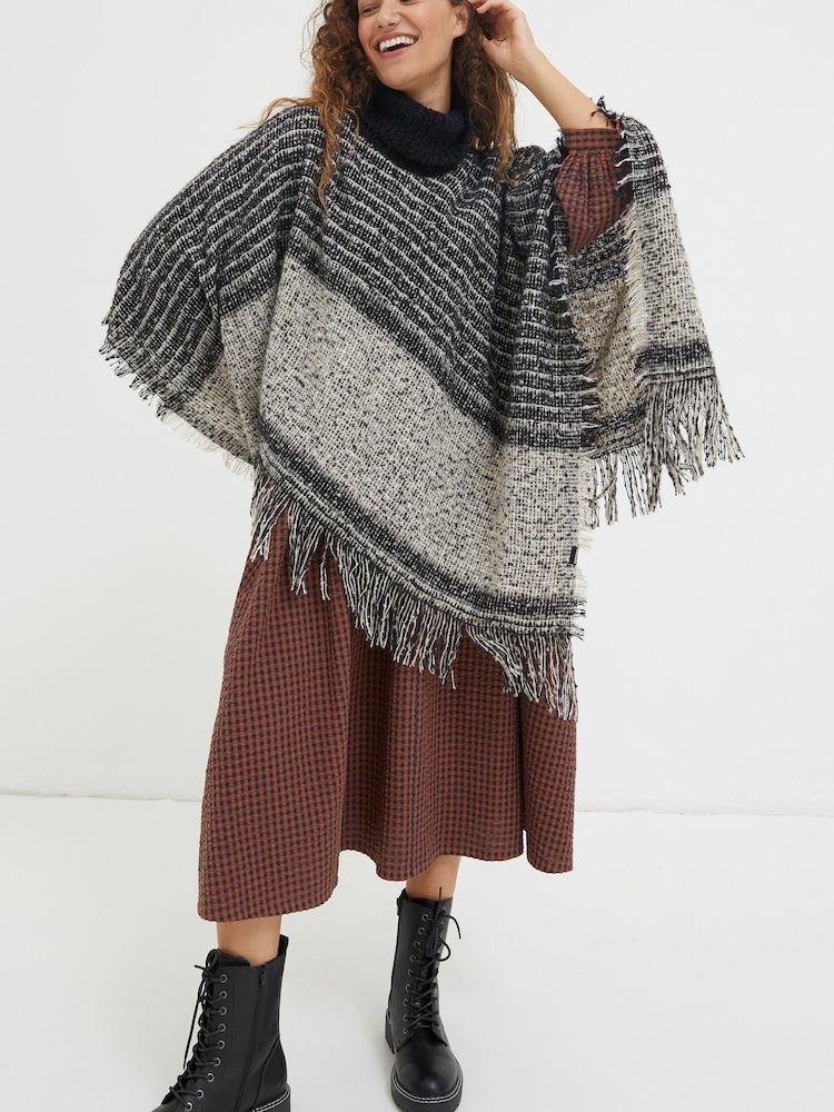 FatFace Black Tweed Poncho - Image 1 of 4