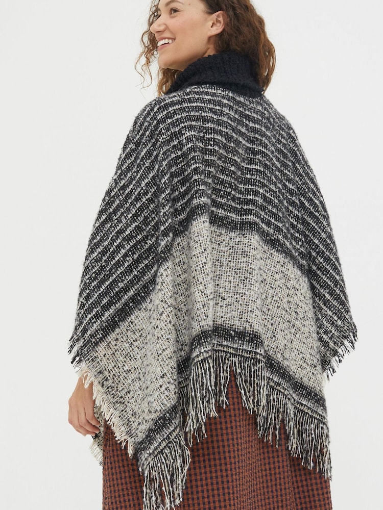 FatFace Black Tweed Poncho - Image 2 of 4