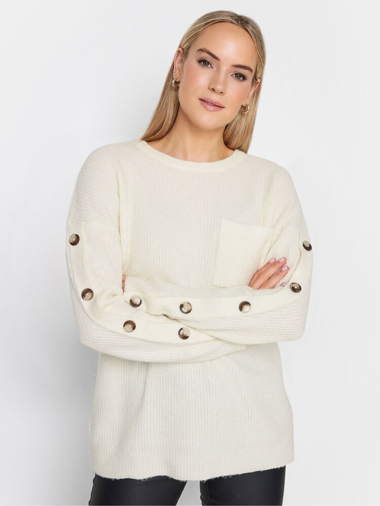 Long Tall Sally Cream Button Sleeve Jumper - Image 1 of 4
