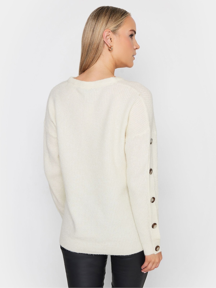 Creme - Long Tall Sally Pullover mit geknöpften Ärmeln - Bild 2 von 4 Creme - Long Tall Sally Pullover mit geknöpften Ärmeln - Bild 2 von 4
