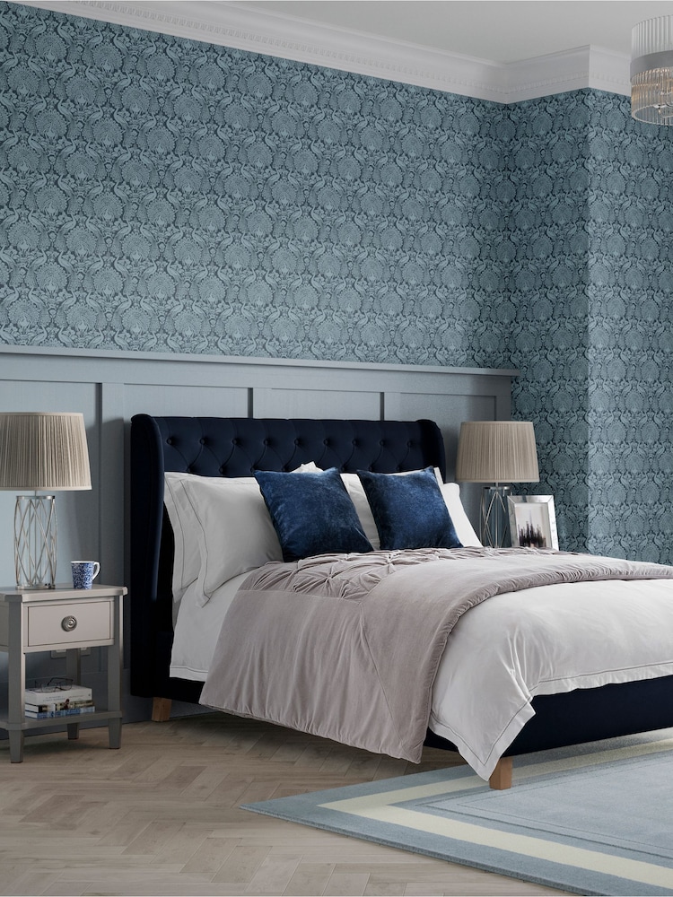 Laura Ashley Annaly Velvet Midnight Navy Chatsworth Bed Upholstered - Image 1 of 6