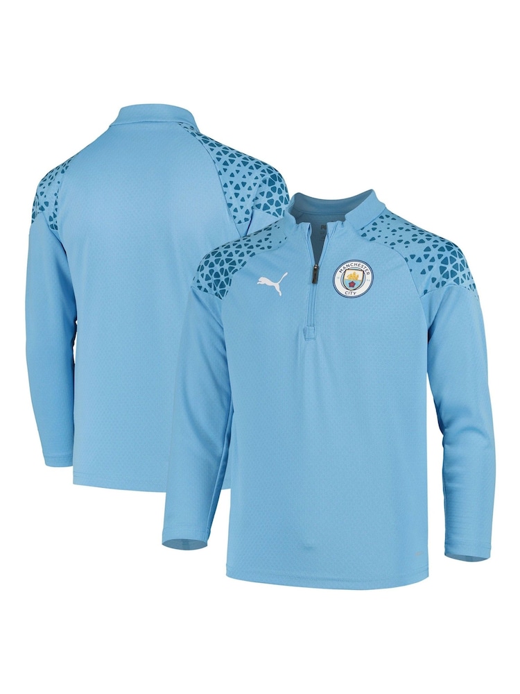 Puma Light Blue Manchester City 1/4 Zip Kids Training Top - Image 1 of 3