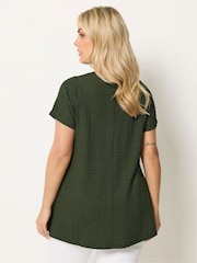 Yours Curve Khaki Green Short Sleeve Textured Swing Top - Image 3 of 5