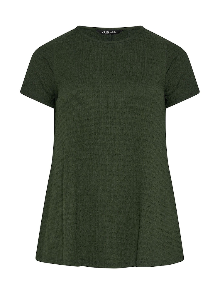 Yours Curve Khaki Green Short Sleeve Textured Swing Top - Image 5 of 5 Yours Curve Khaki Green Short Sleeve Textured Swing Top - Image 5 of 5