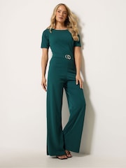 Long Tall Sally Green Scuba Belted Jumpsuit - Image 1 of 5