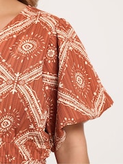 Yours Curve Brown Puff Sleeve Shirred Blouse - Image 5 of 7