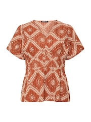 Yours Curve Brown Puff Sleeve Shirred Blouse - Image 6 of 7