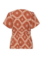 Yours Curve Brown Puff Sleeve Shirred Blouse - Image 7 of 7