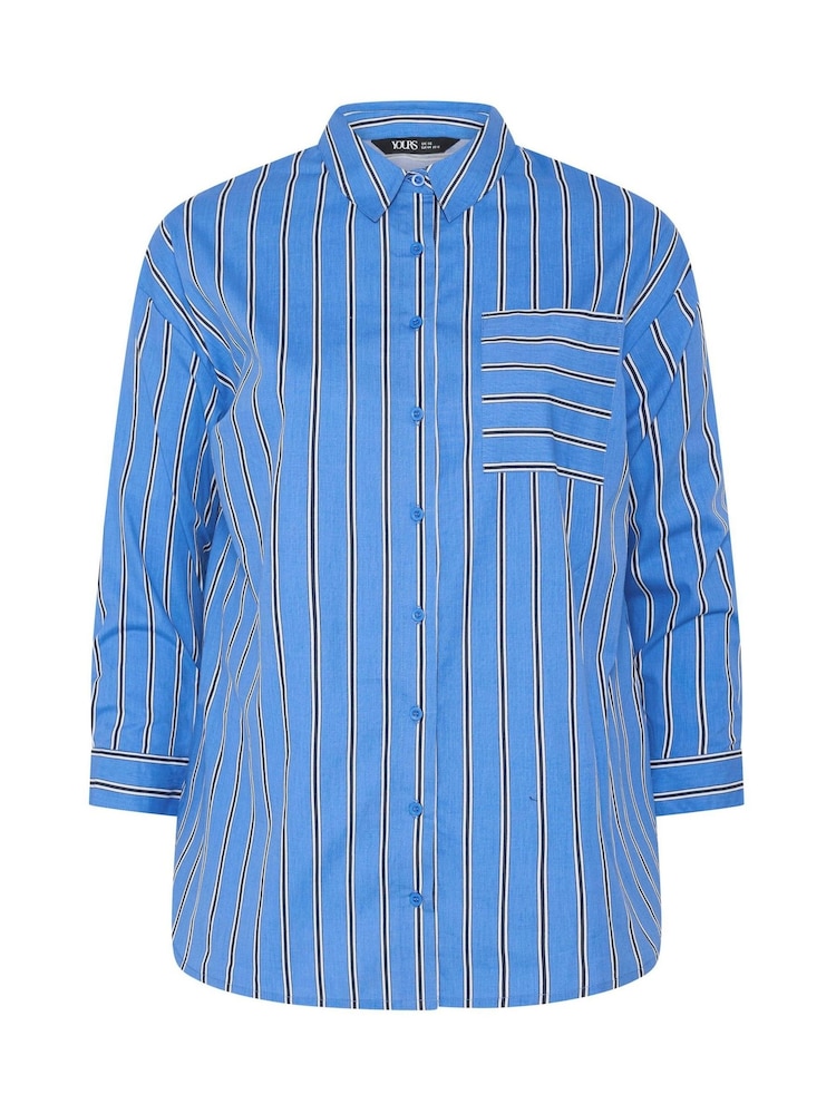 Yours Curve Blue Stock Stripe Shirt - Image 5 of 5 Yours Curve Blue Stock Stripe Shirt - Image 5 of 5