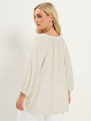 Yours Curve Cream Chambray 3/4 Sleeve Blouse - Image 3 of 5
