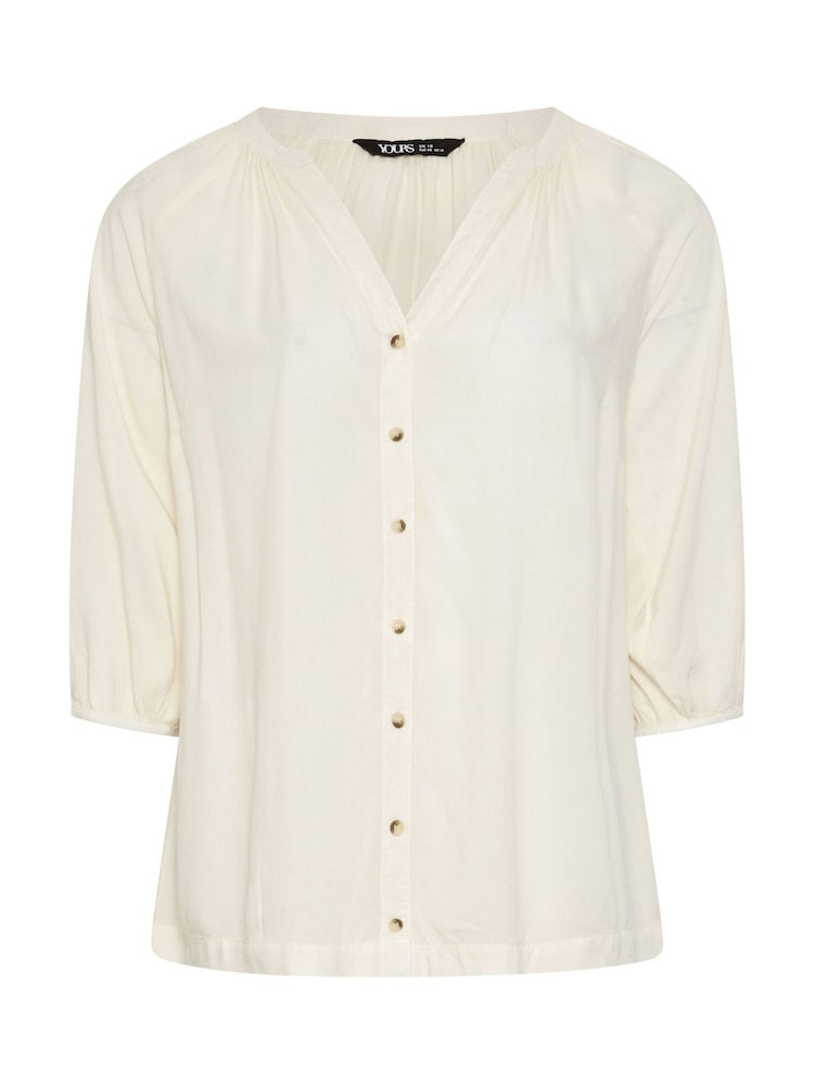 Yours Curve Cream Chambray 3/4 Sleeve Blouse - Image 5 of 5 Yours Curve Cream Chambray 3/4 Sleeve Blouse - Image 5 of 5