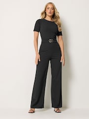 Long Tall Sally Black Scuba Belted Jumpsuit - Image 1 of 5