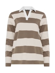 Long Tall Sally Natural Stripe Rugby Polo T-Shirt - Image 5 of 5